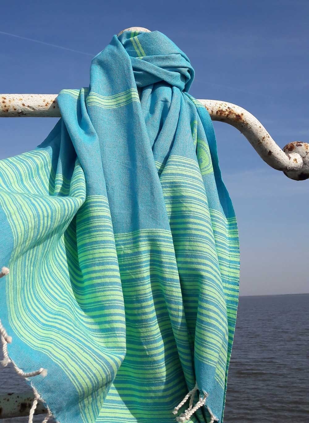 ZusenZomer Fouta Hammam Handtuch BIARRITZ – 100x190 cm – Schwarz mit Türkis