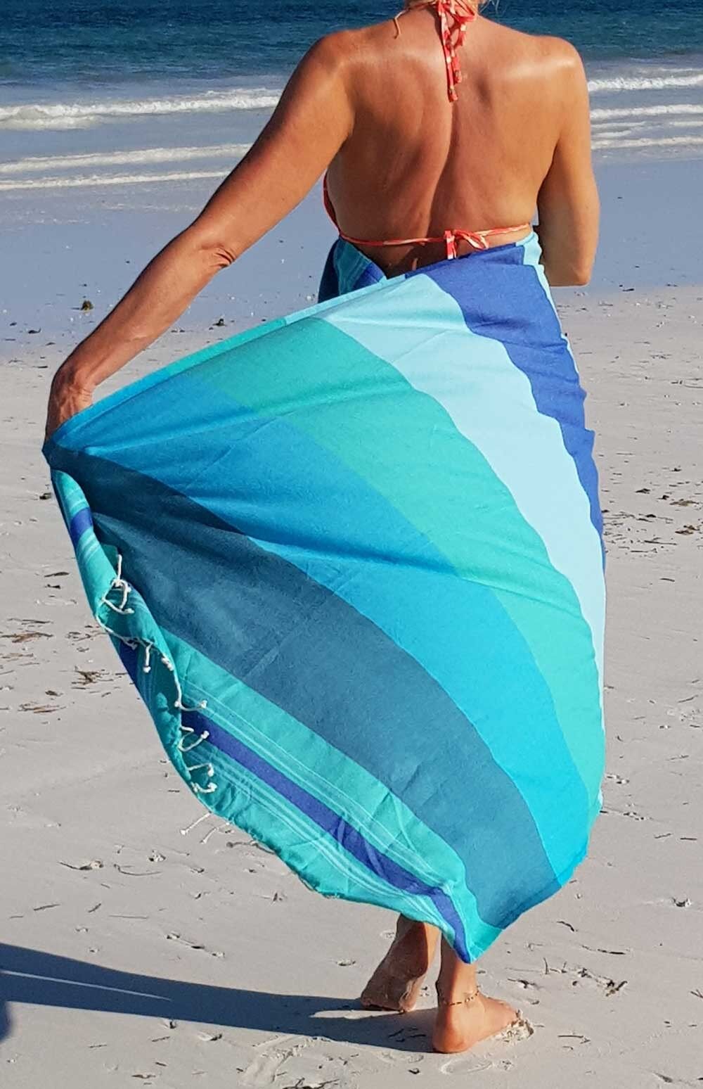ZusenZomer Fouta Hammam Strandtuch CASABLANCA – 100x190 cm – Grün Blau
