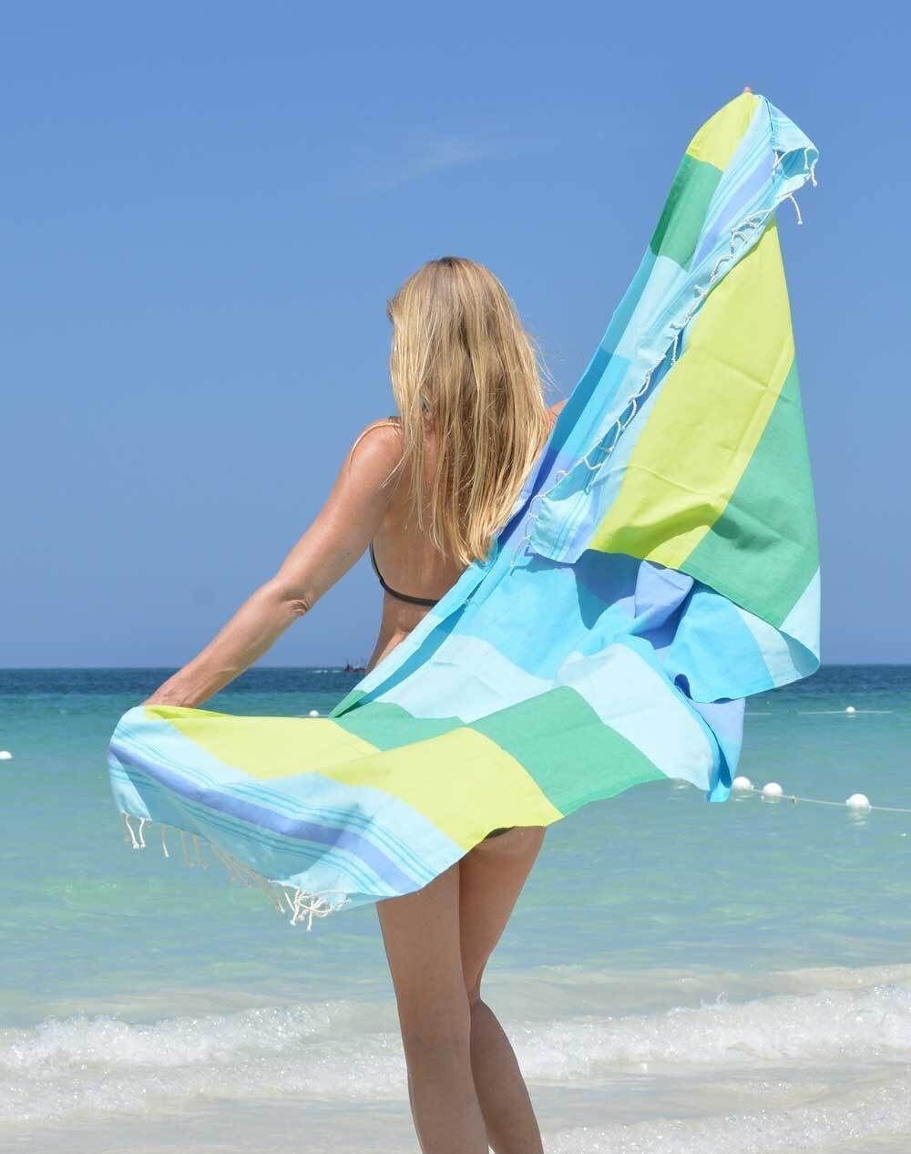 ZusenZomer Fouta Hammam Strandtuch CASABLANCA – 100x190 cm – Grün Blau