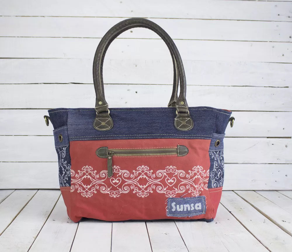 Sunsa Damen Große Crossbody Schultertasche rot/blau