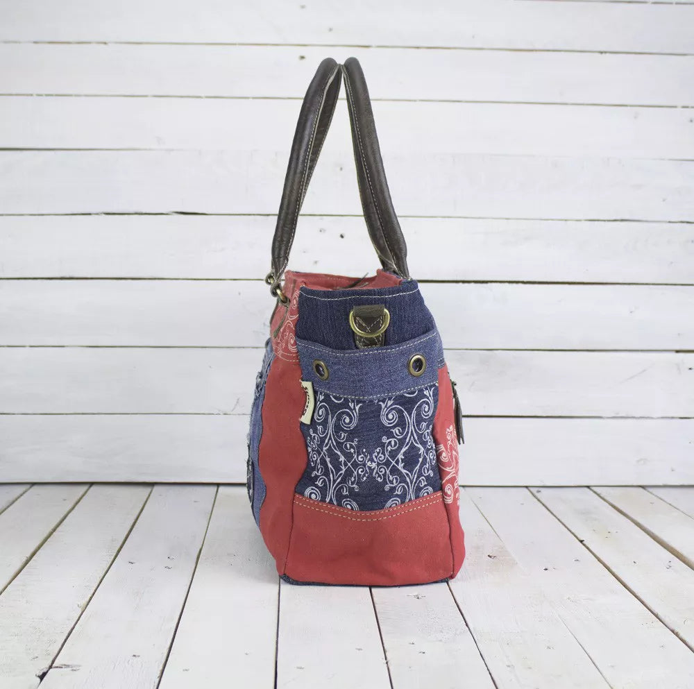 Sunsa Damen Große Crossbody Schultertasche rot/blau