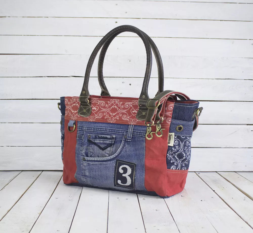 Sunsa Damen Große Crossbody Schultertasche rot/blau