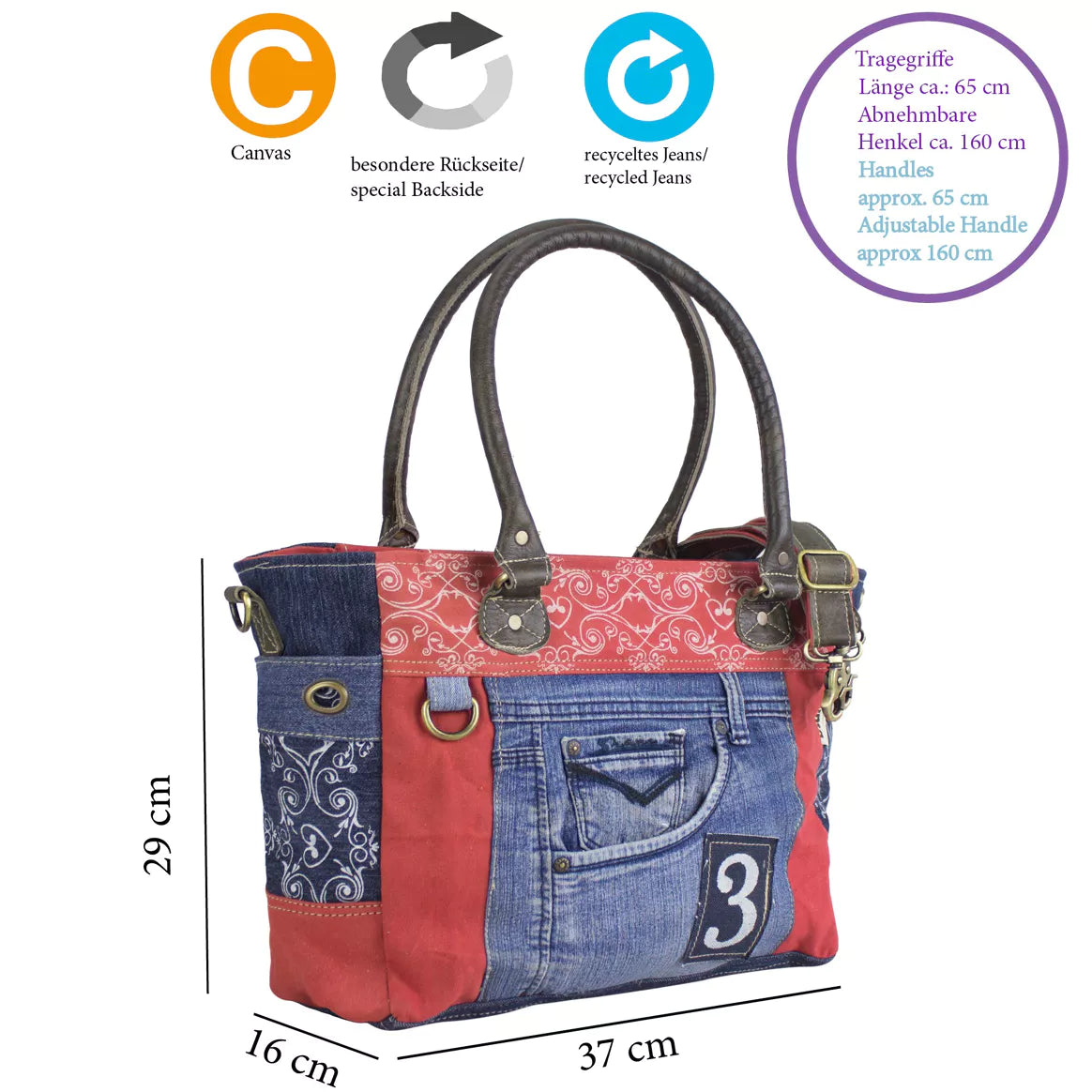 Sunsa Damen Große Crossbody Schultertasche rot/blau