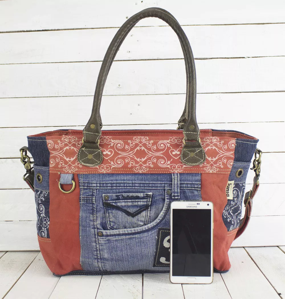 Sunsa Damen Große Crossbody Schultertasche rot/blau