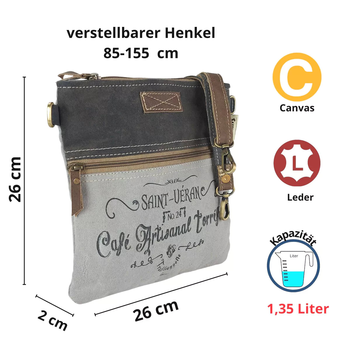 Sunsa Vintage Kleine Umhängetasche in Schwarz/Grau