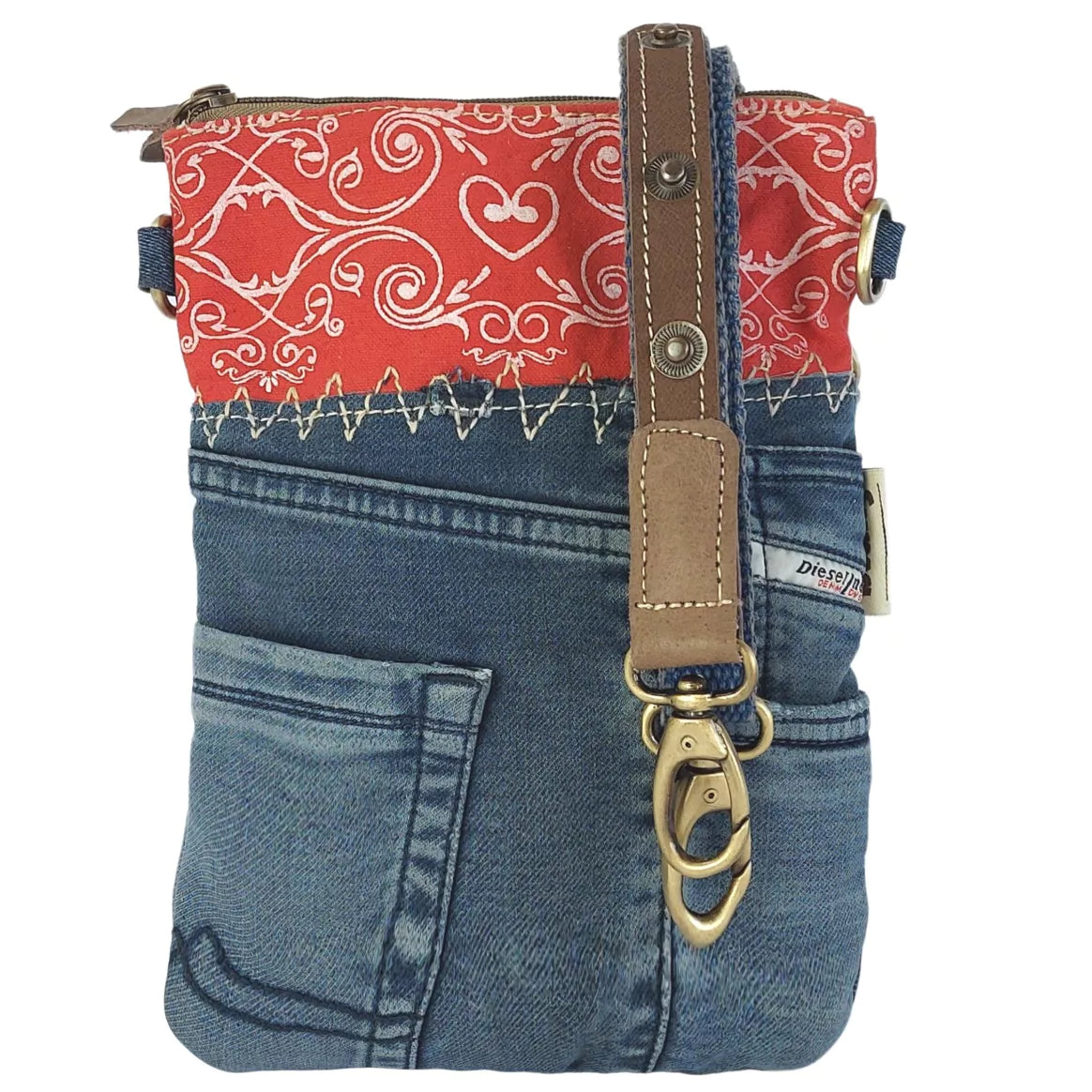 Sunsa Umhängetasche aus recycelter Jeans & Canvas rot/blau