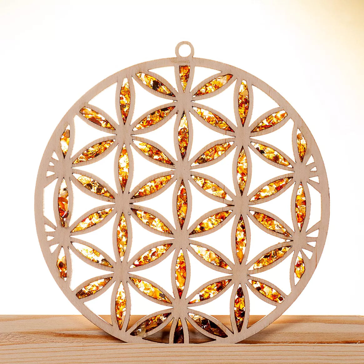 Raduly Suncatcher Bernstein – Blume des Lebens - D110mm