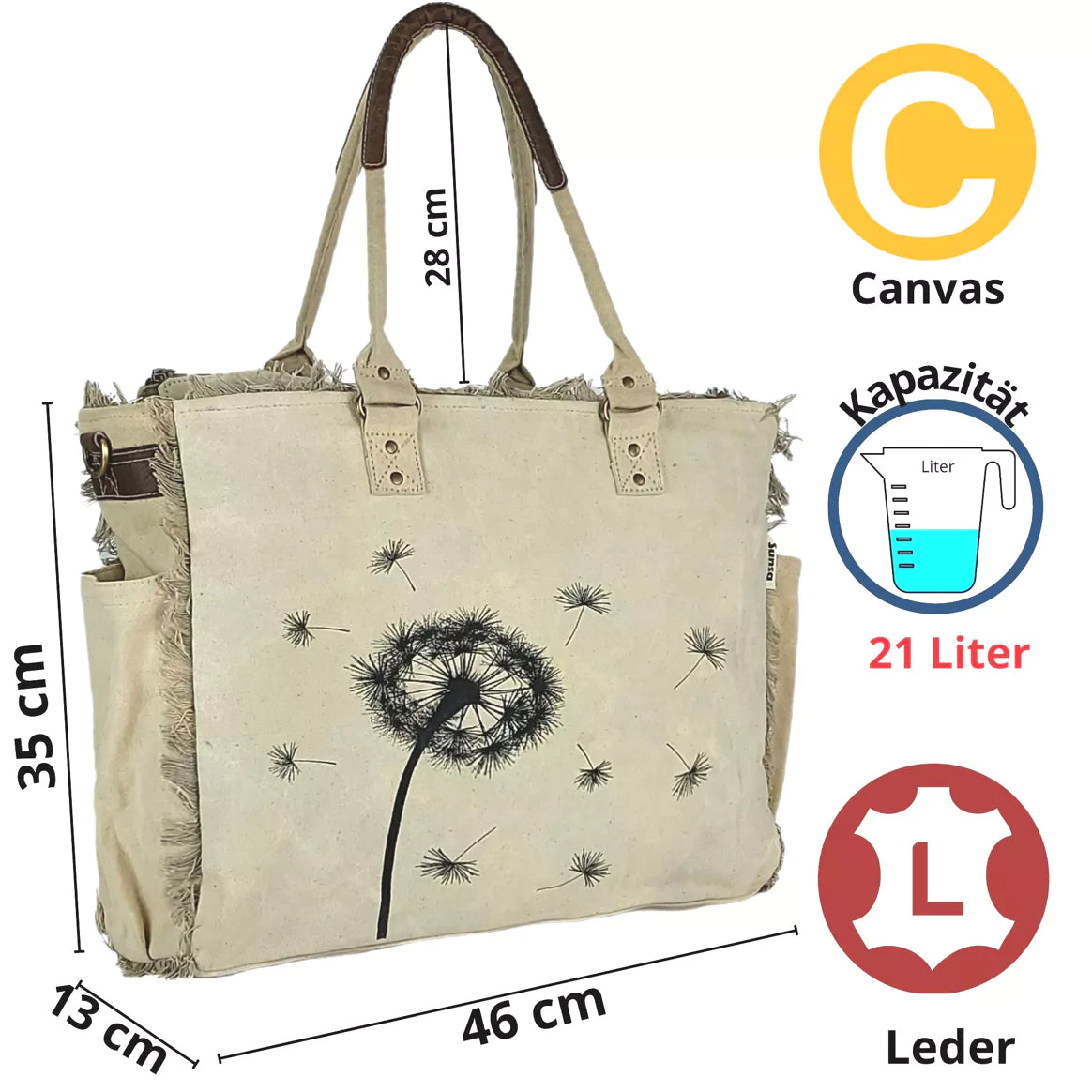 Sunsa Damen XXL Handtasche mit Pusteblume