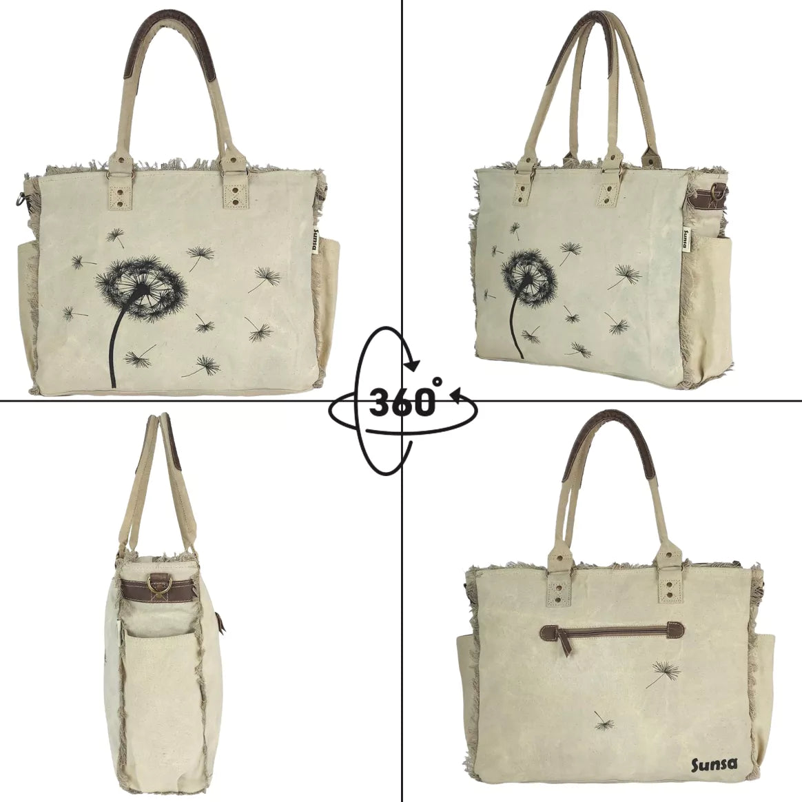 Sunsa Damen XXL Handtasche mit Pusteblume