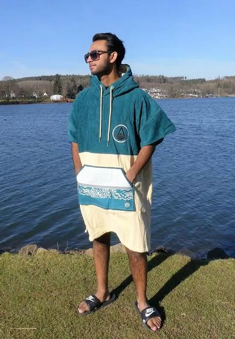 WAVE HAWAII Poncho Petrol, Velour Größe M