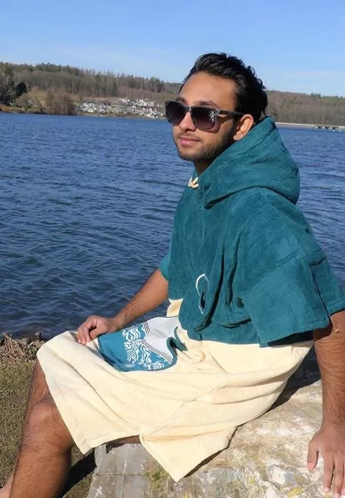 WAVE HAWAII Poncho Petrol, Velour Größe M