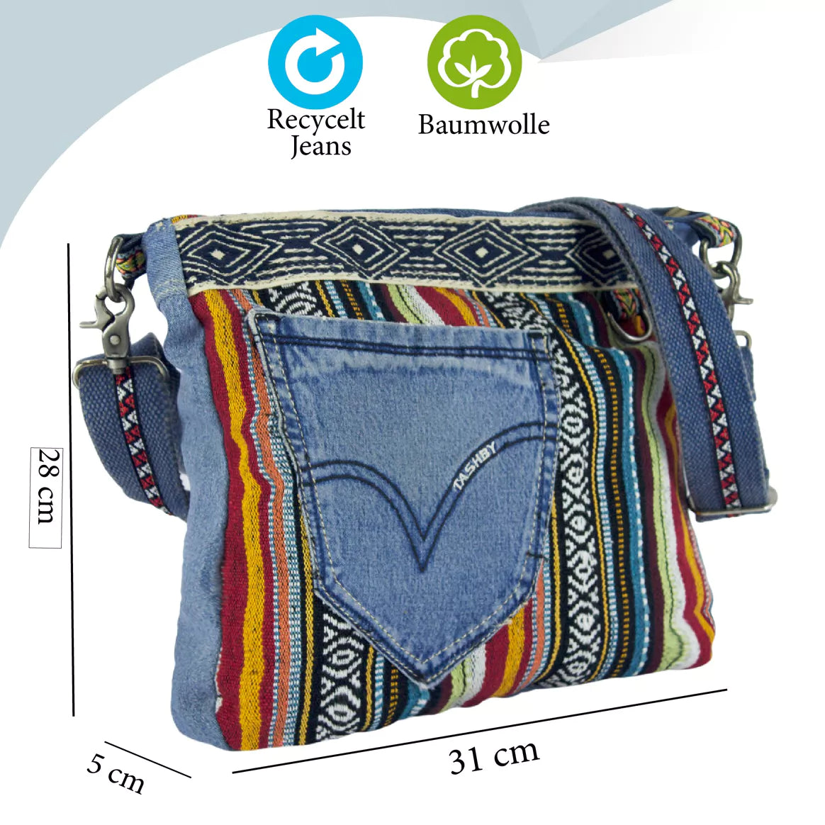 Sunsa Damen Umhängetasche aus recycelten Materialien Crossbody boho