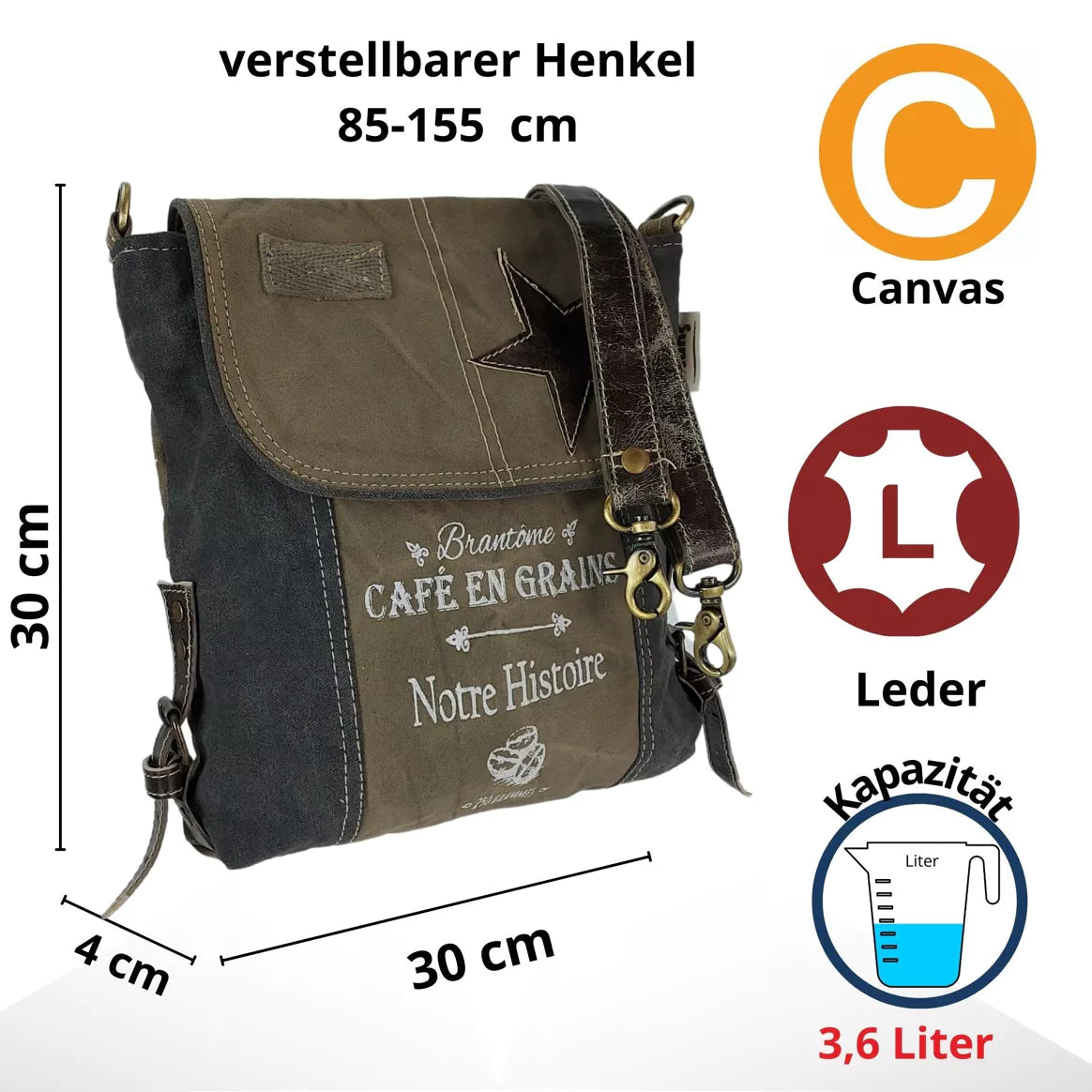 Sunsa Damen Umhängetasche Messenger aus Canvas & Leder