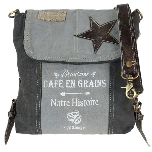 Sunsa Vintage Schultertasche aus Canvas mit Leder