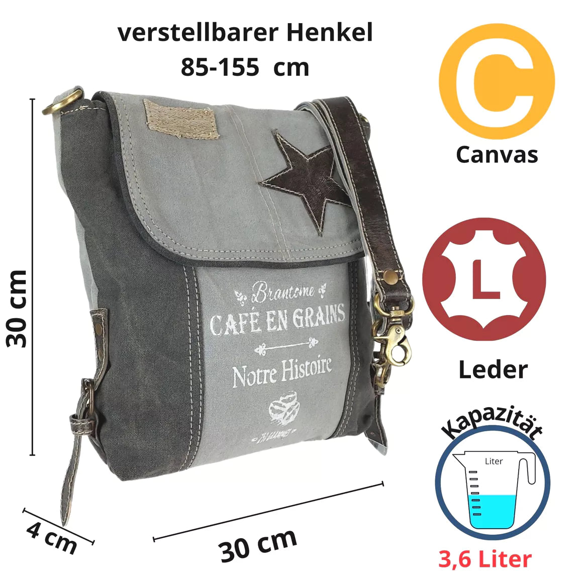 Sunsa Vintage Schultertasche aus Canvas mit Leder