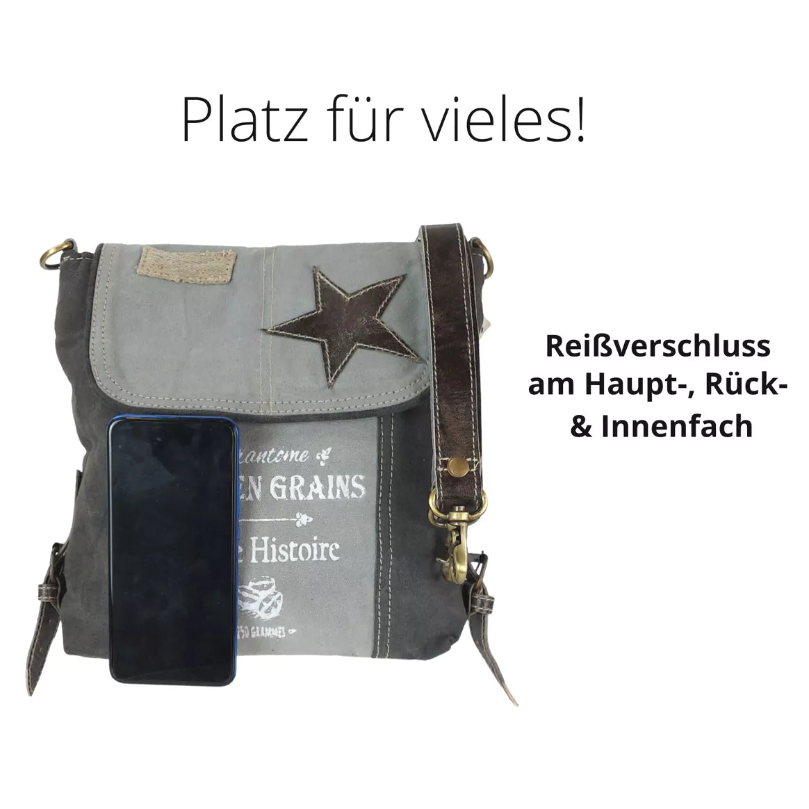 Sunsa Vintage Schultertasche aus Canvas mit Leder
