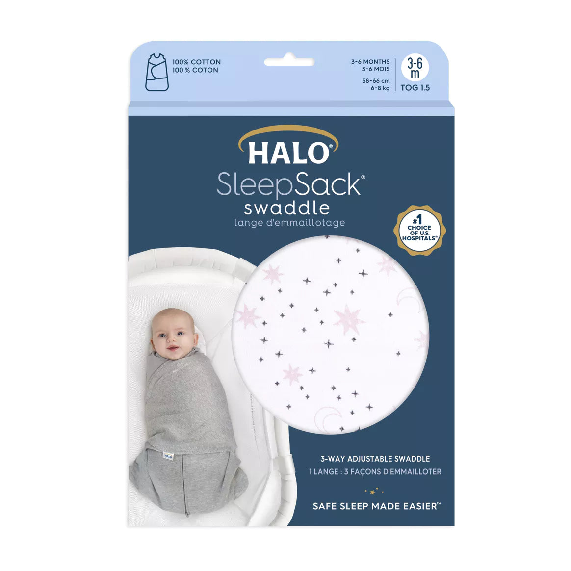 HALO Pucktuch "Midnight Moons Pink" 0 bis 3 Monate