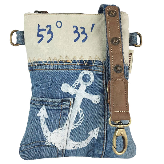Sunsa Crossbody Tasche im Vintage Retro Stil mit Anker Maritimmotiv