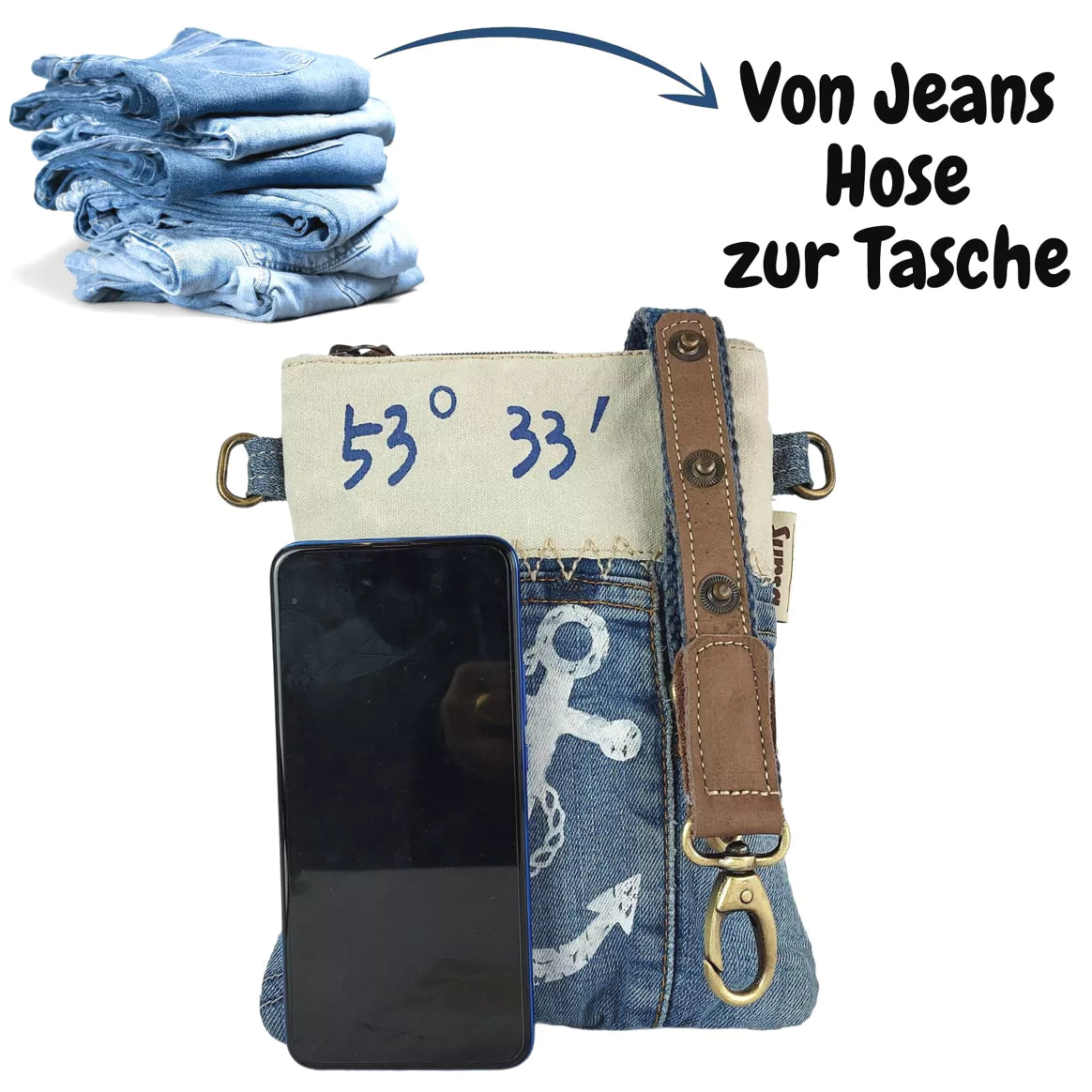 Sunsa Crossbody Tasche im Vintage Retro Stil mit Anker Maritimmotiv