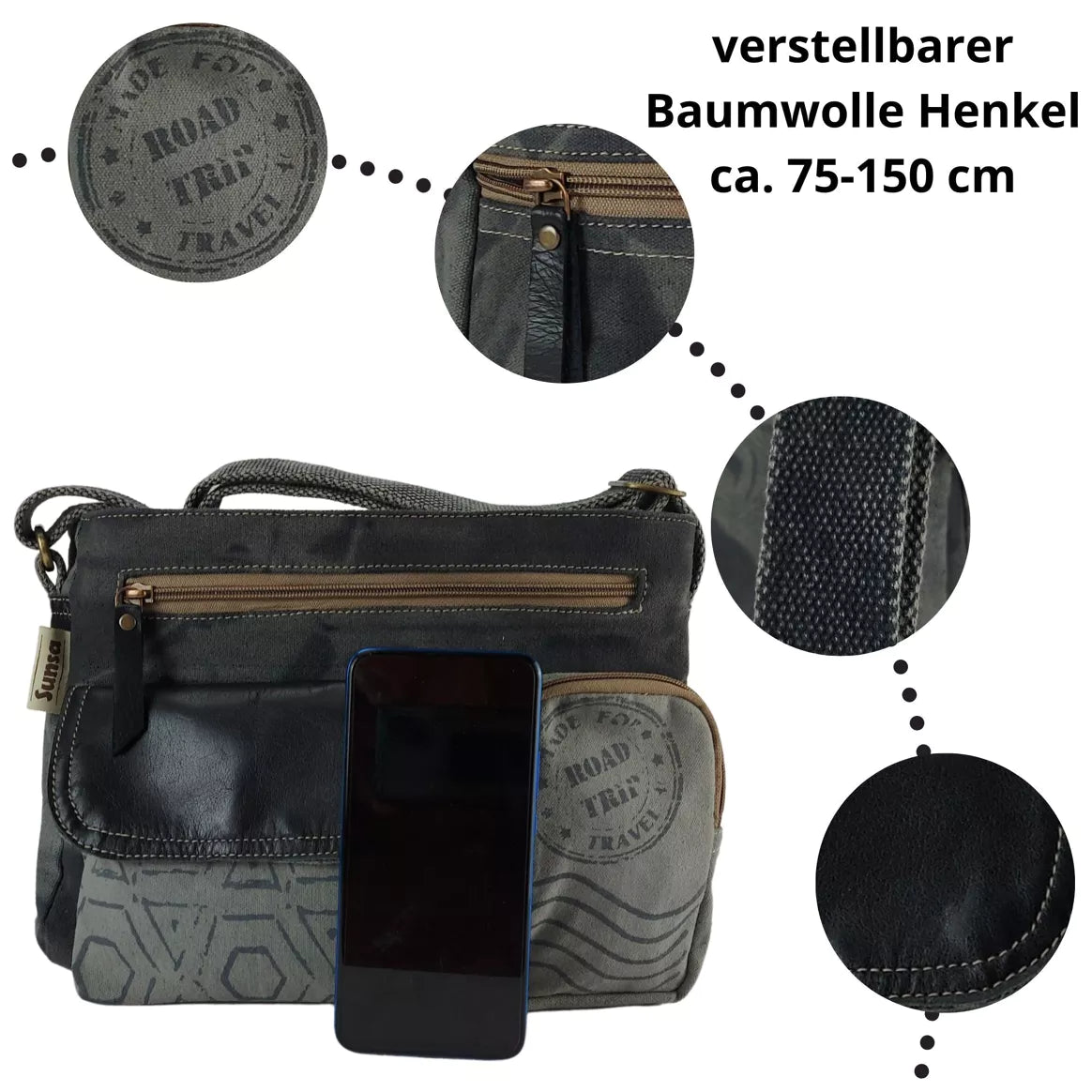 Sunsa Damen Schultertasche im Vintage Stil (Segeltuch)