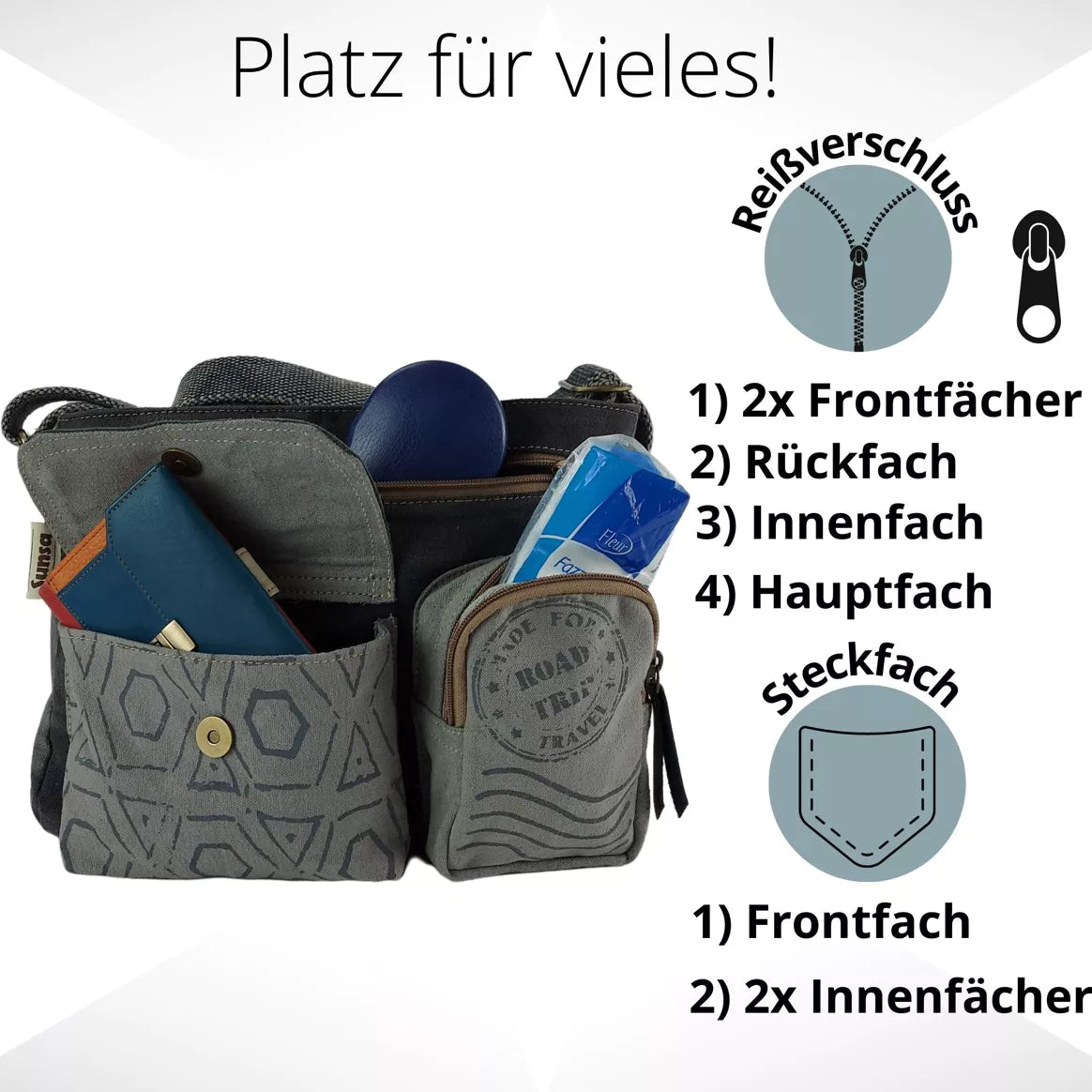 Sunsa Damen Schultertasche im Vintage Stil (Segeltuch)