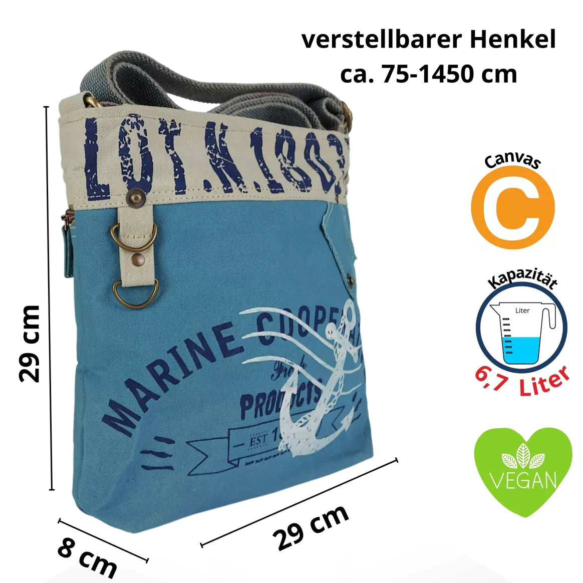 Sunsa Damen Umhängetasche - Maritim Stil aus Canvas