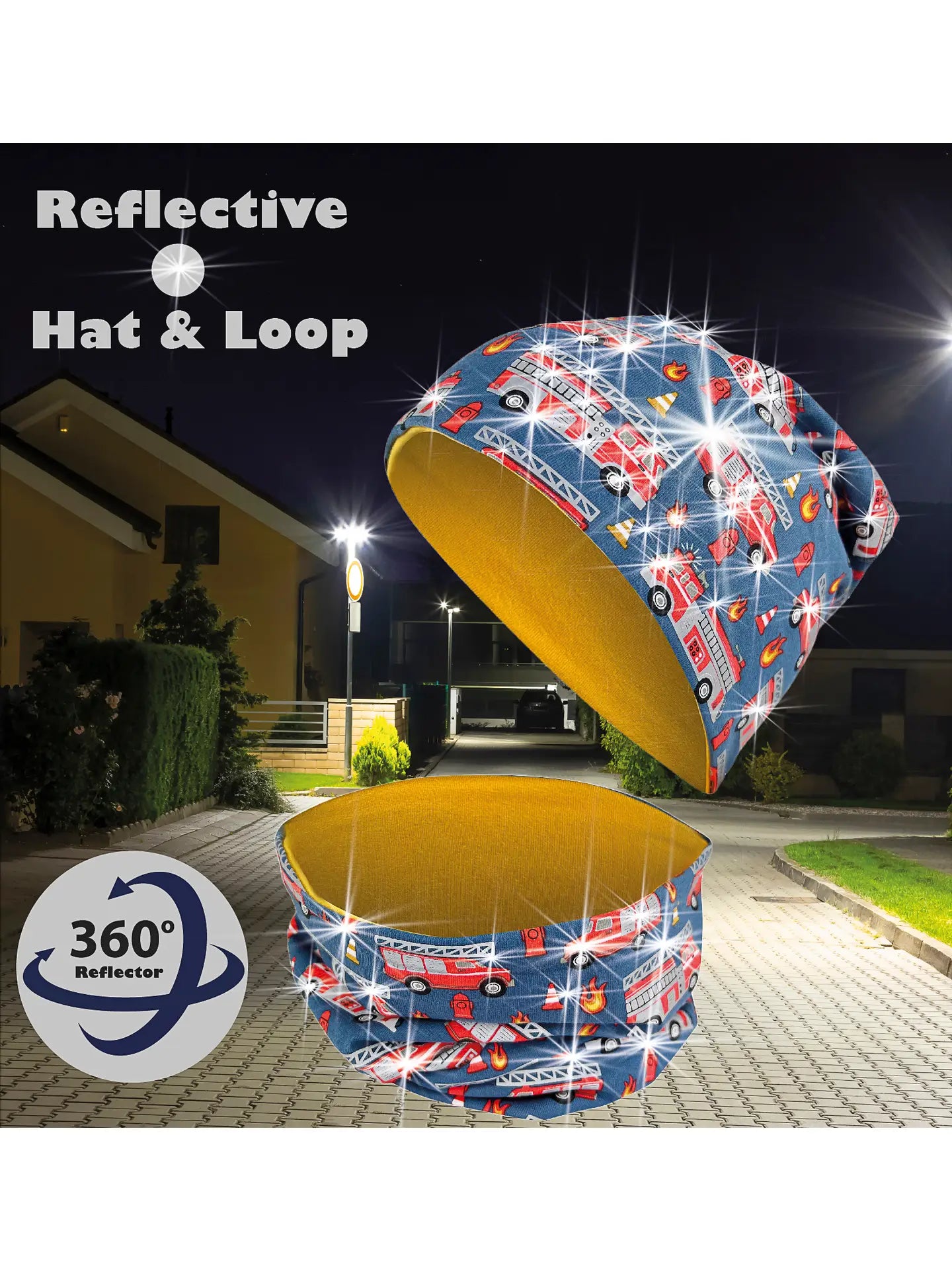 HECKBO Kinder Reflektor Mütze & Loop Schal - Feuerwehr