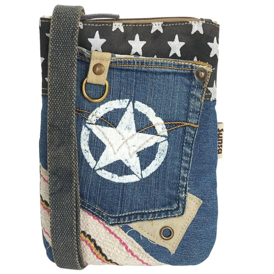 Sunsa Damen Umhängetasche aus recycelte Jeans und Canvas-Stern