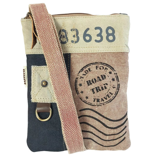 Sunsa Damen Crossover Bag aus Canvas & Leder im Vintage Retro Stil hell