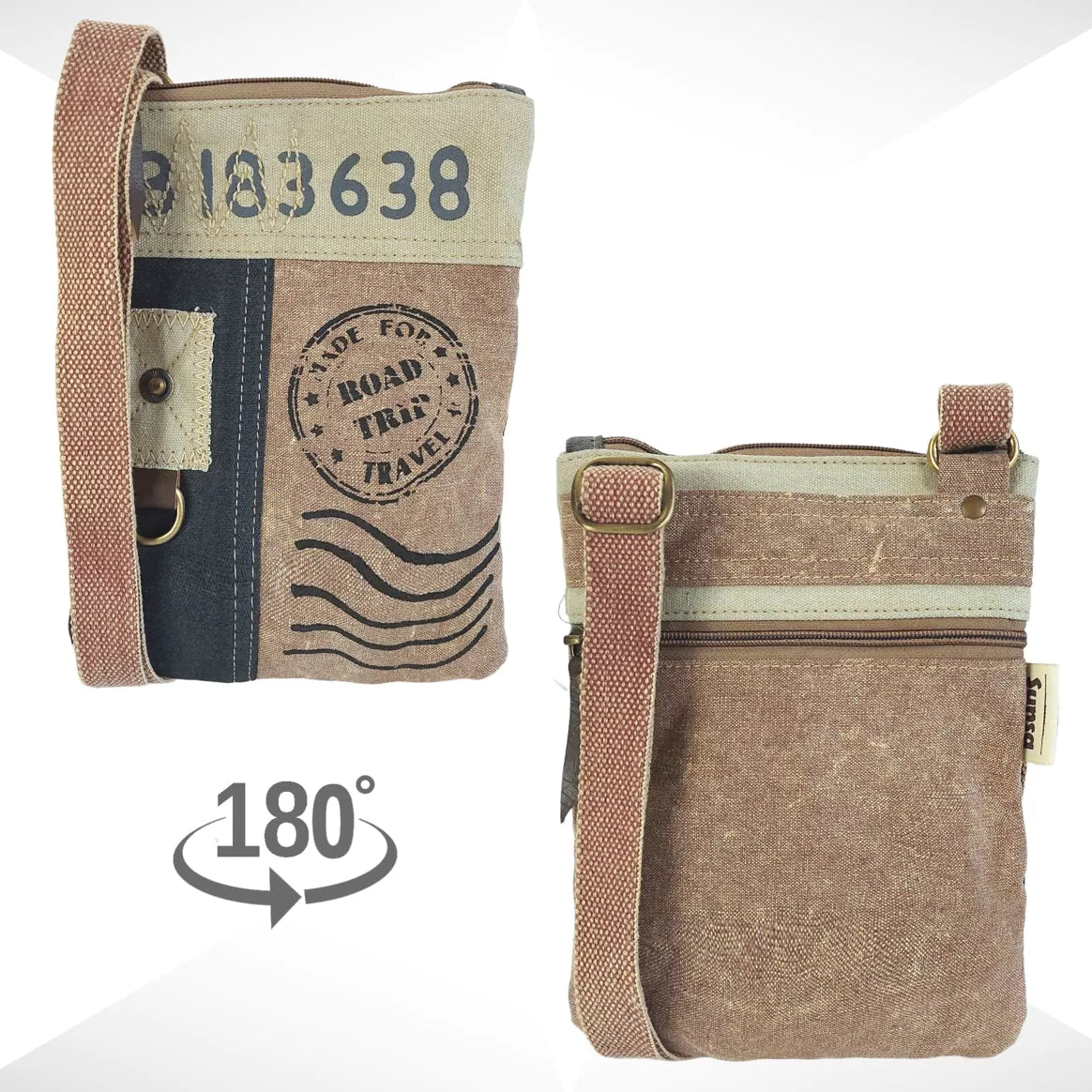 Sunsa Damen Crossover Bag aus Canvas & Leder im Vintage Retro Stil hell