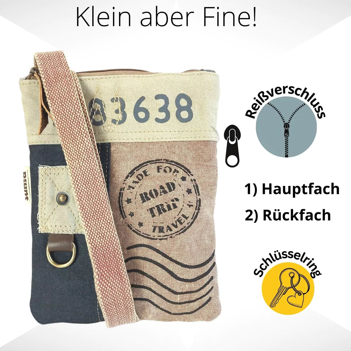 Sunsa Damen Crossover Bag aus Canvas & Leder im Vintage Retro Stil hell