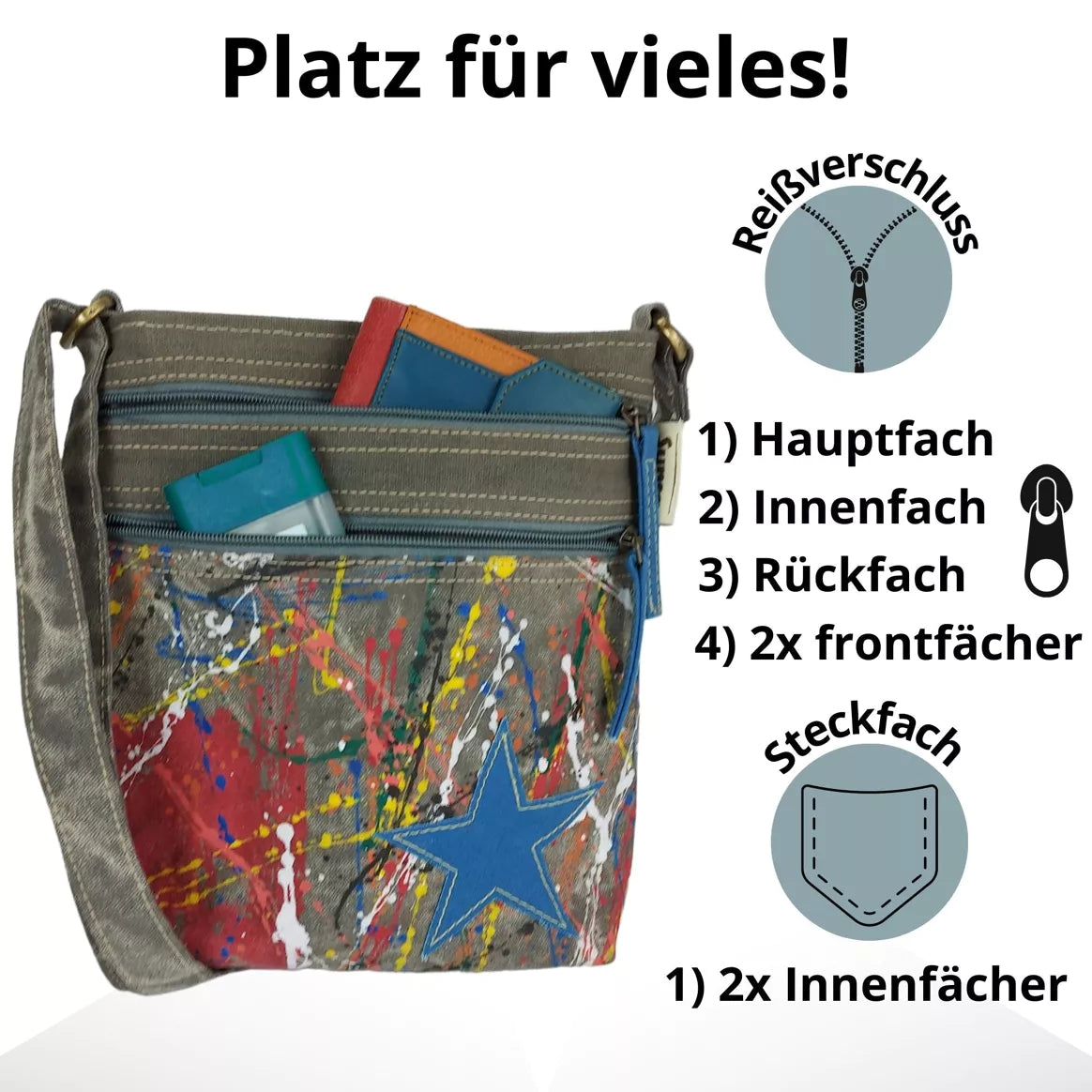 Sunsa Damen Umhängetasche - Vegane Leinwand