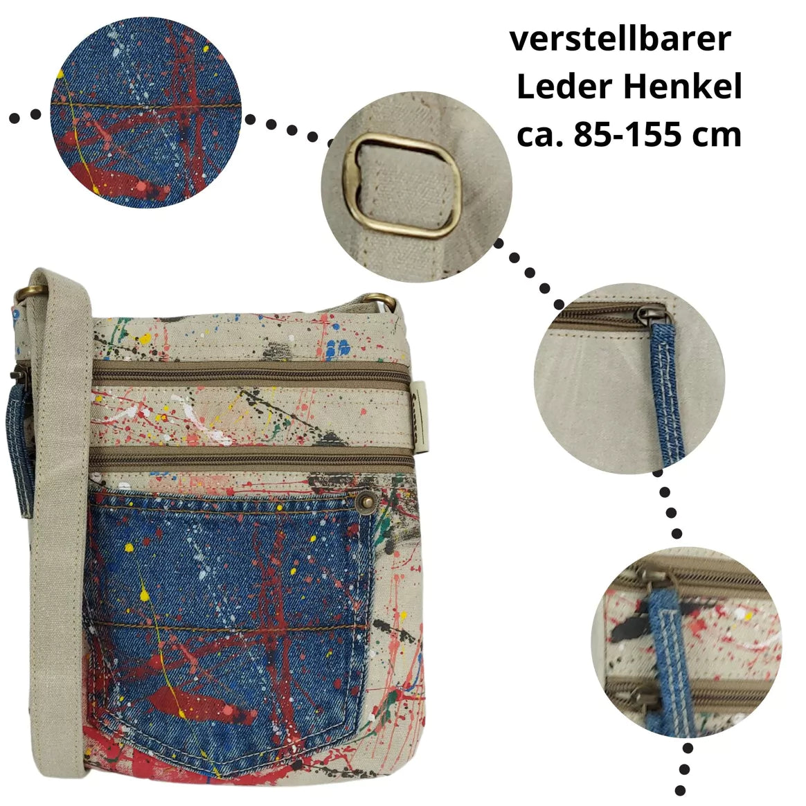 Sunsa Damen Umhängetasche - Vegane Leinwand