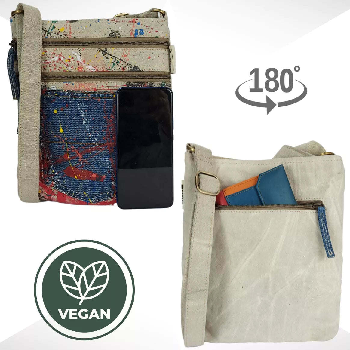 Sunsa Damen Umhängetasche - Vegane Leinwand