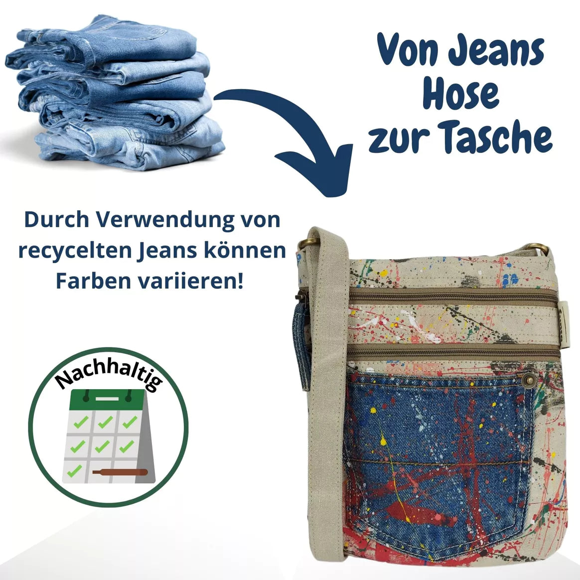 Sunsa Damen Umhängetasche - Vegane Leinwand