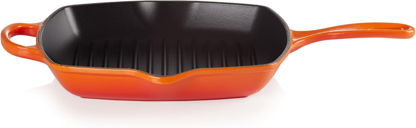 Le Creuset Gusseisen-Grillpfanne quadratisch 26 cm Ofenrot – Induktion, Made in France