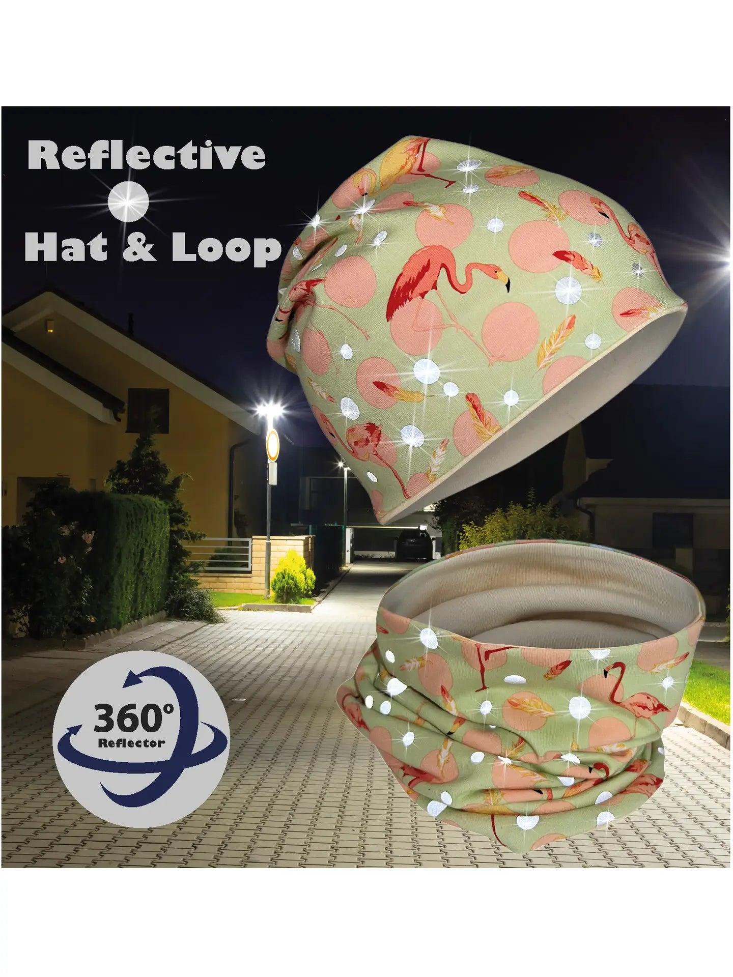 HECKBO Kinder Reflektor Mütze & Loop Schal - Flamingo