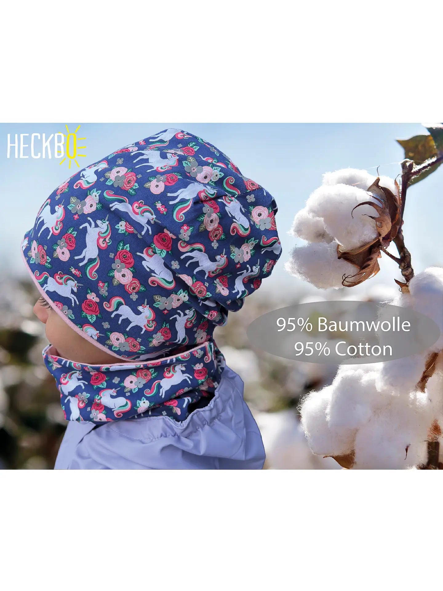 HECKBO Kinder Reflektor Mütze & Loop Schal - Einhorn