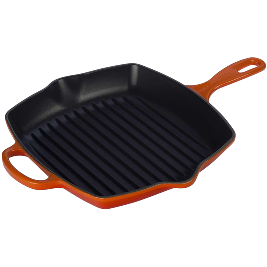 Le Creuset Gusseisen-Grillpfanne quadratisch 26 cm Ofenrot – Induktion, Made in France