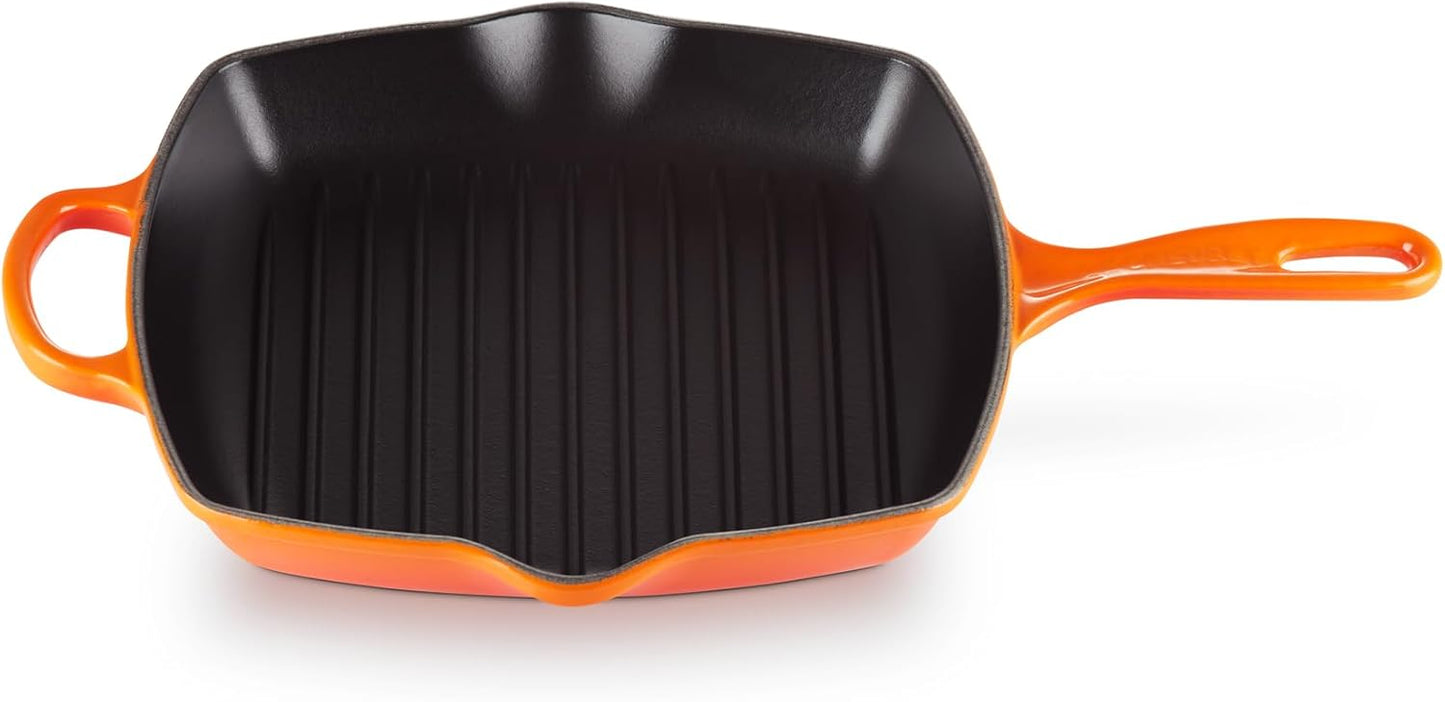 Le Creuset Gusseisen-Grillpfanne quadratisch 26 cm Ofenrot – Induktion, Made in France