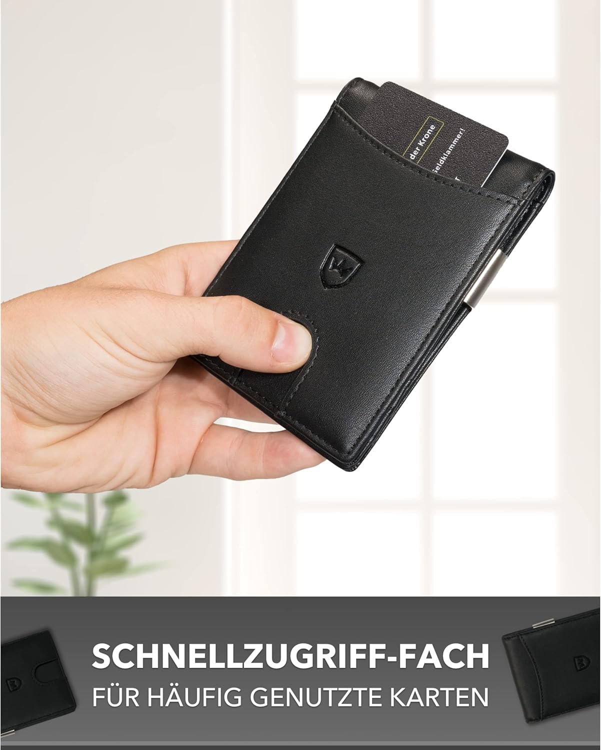 Kronenschein Slim Wallet mit RFID Schutz Schwarz-Glatt