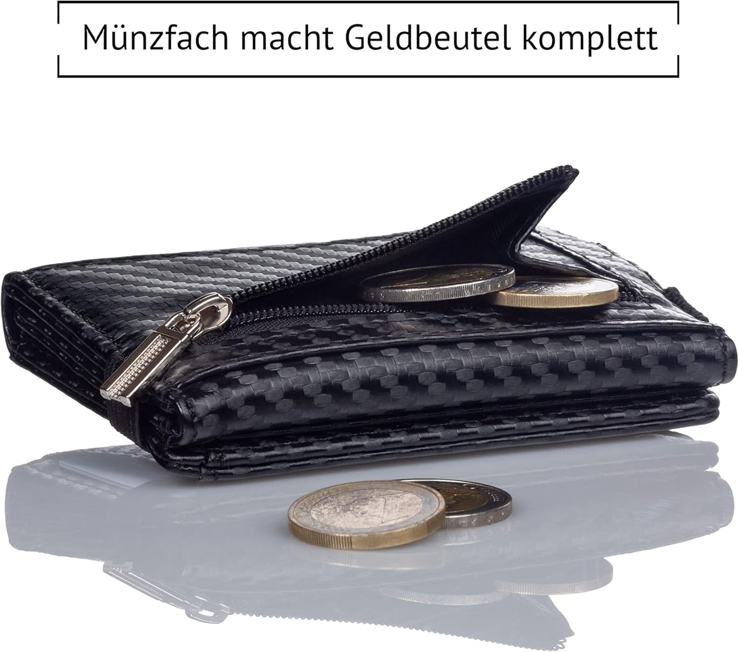 Kronenschein Geldbörse Carbon Slim Wallet – RFID Schutz, Münzfach, 6 Kartenfächer, Geldklammer