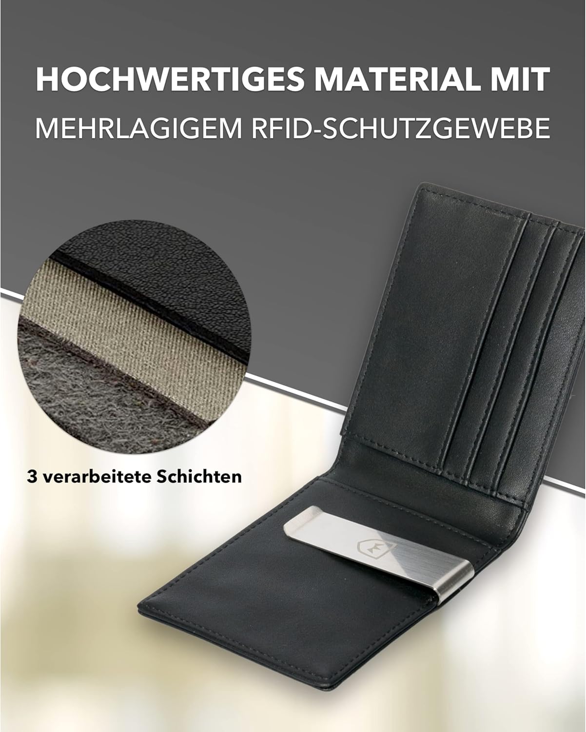 Kronenschein Slim Wallet mit Münzfach & RFID Schutz Schwarz-Glatt