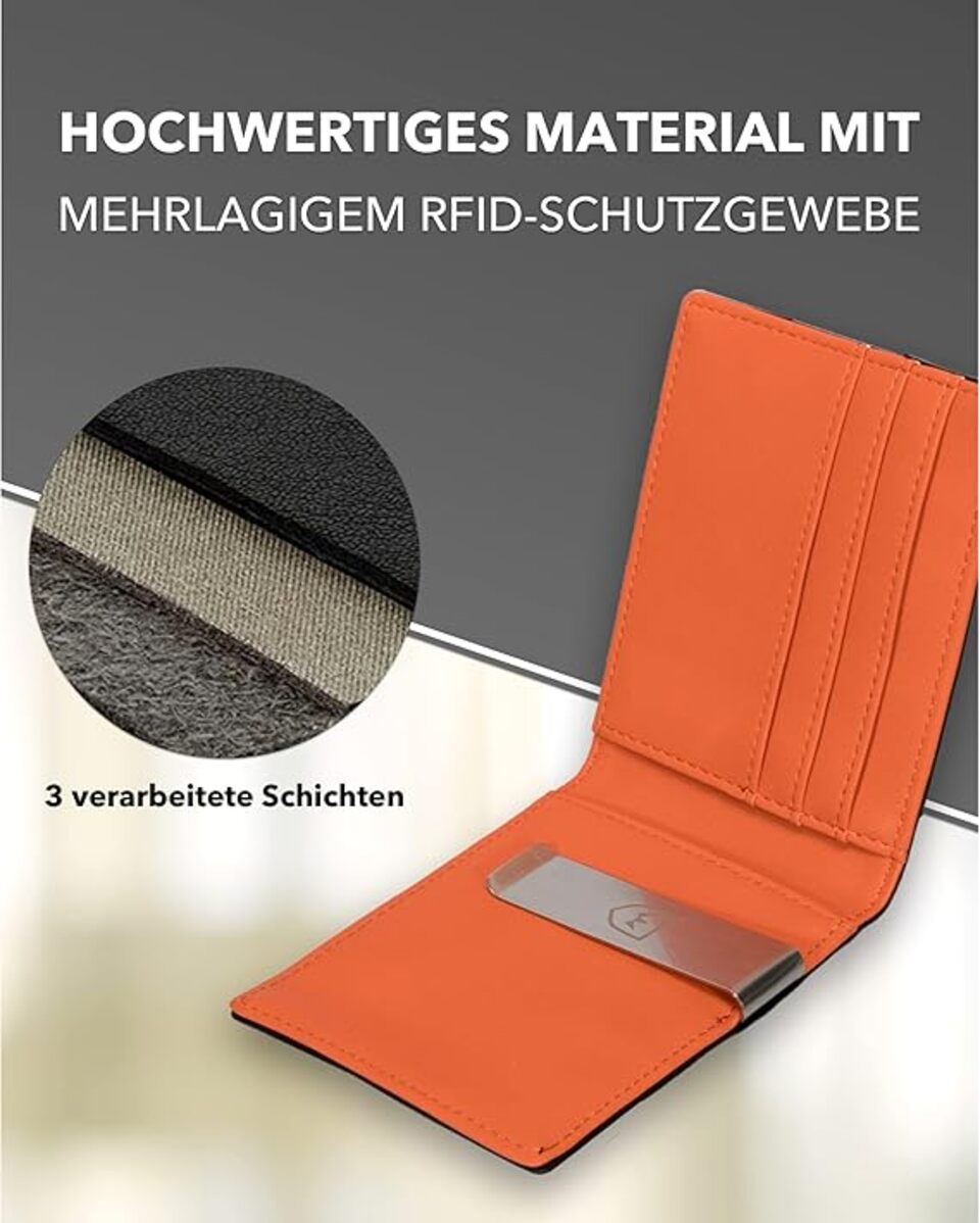 Kronenschein Slim Wallet mit Münzfach & RFID Schutz Schwarz-Orange