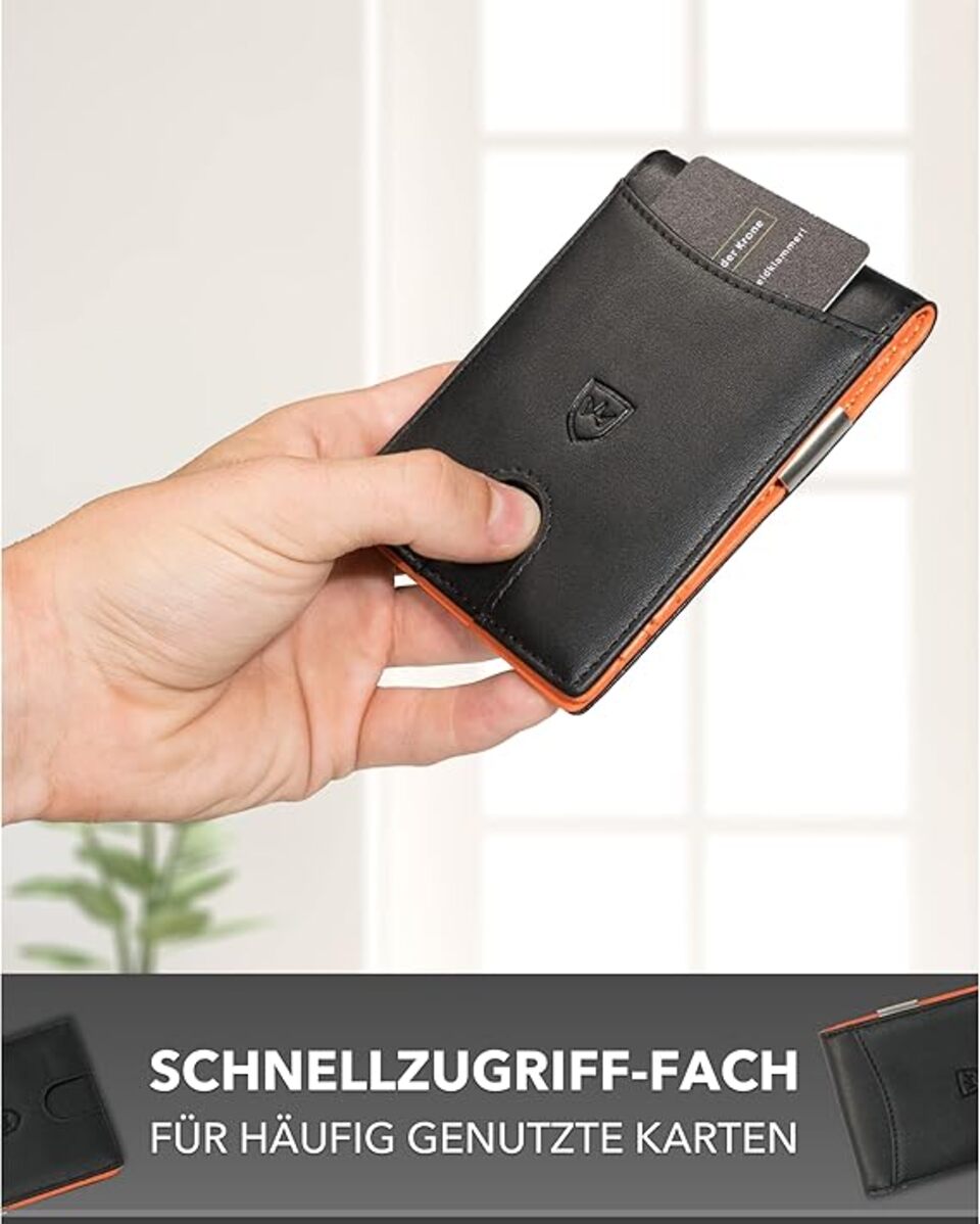 Kronenschein Slim Wallet mit Münzfach & RFID Schutz Schwarz-Orange