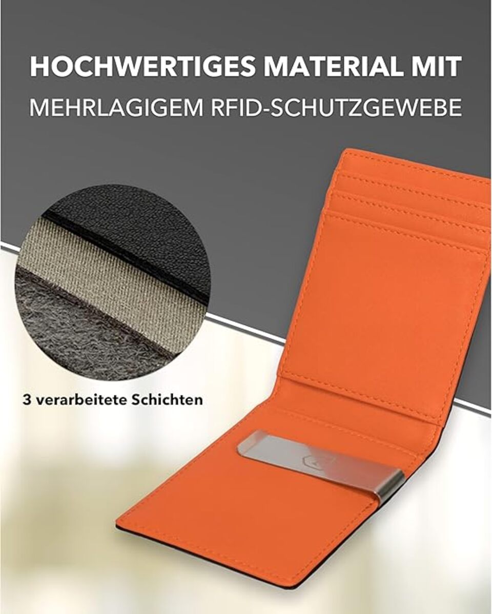 Kronenschein Slim Wallet mit Münzfach & RFID Schutz Schwarz-Orange