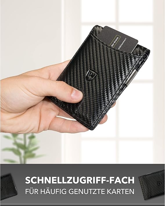 Kronenschein Slim Wallet Carbon RFID Schutz TÜV-geprüft – 6 Kartenfächer & Edelstahl Geldklammer