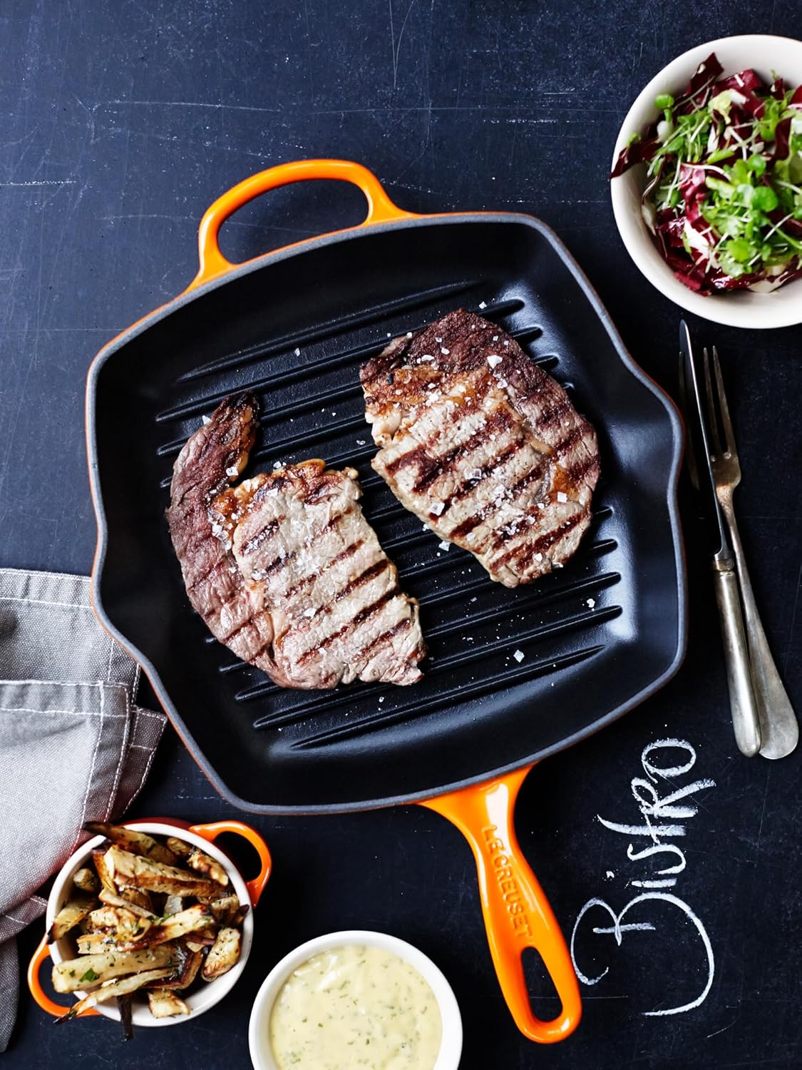 Le Creuset Gusseisen-Grillpfanne quadratisch 26 cm Ofenrot – Induktion, Made in France