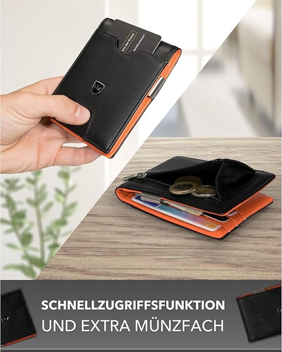 Kronenschein Slim Wallet mit Münzfach & RFID Schutz Schwarz-Orange