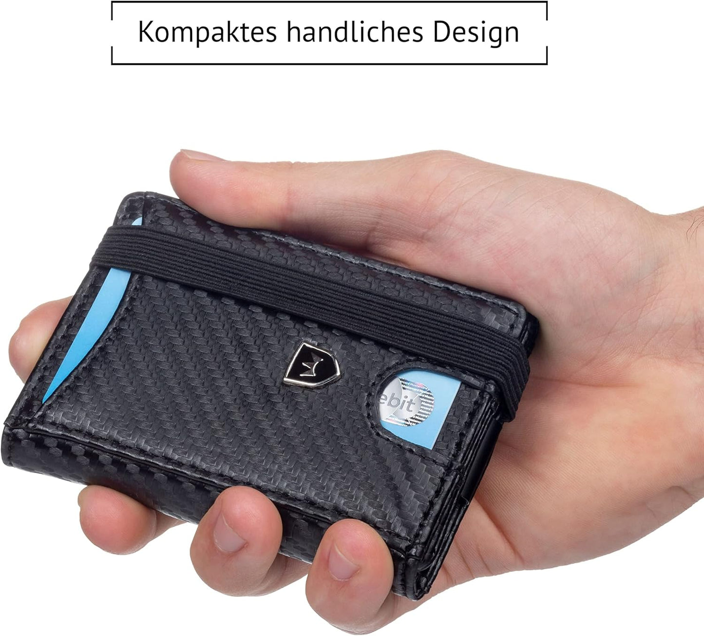 Kronenschein Geldbörse Carbon Slim Wallet – RFID Schutz, Münzfach, 6 Kartenfächer, Geldklammer